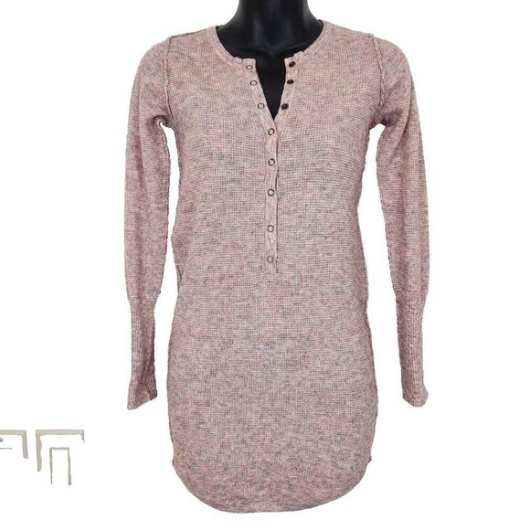 Free People NWT Think Thermal Henley Top Womens XS Pink Waffle Knit Long Sleeve - Picture 1 of 9